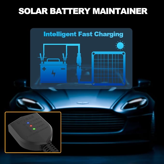 OYMSAE 12W Solar Car Battery Charger Portable 12V Trickle Battery Charger & - Image 2
