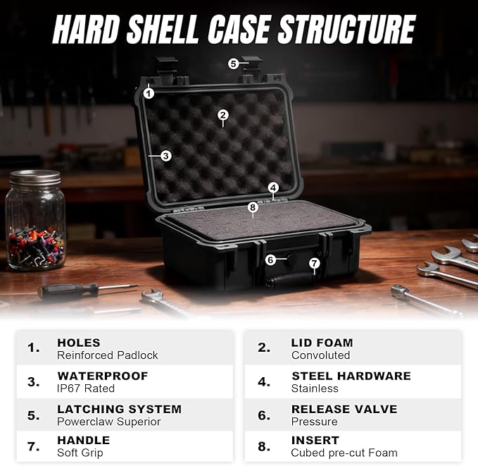 Jack Boss 13.6X11.4X6 Inch Hard Case, Portable Weather Waterproof Protective - Image 3