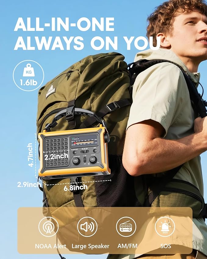 Emergency Weather Radio with Large Solar Panel, Efficient Hand Crank & Real - Image 6