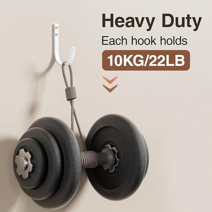 10-Pack Wall Hooks for Towel/Coat - 22LB Heavy Duty Metal Hanger Wall Mount - Image 2