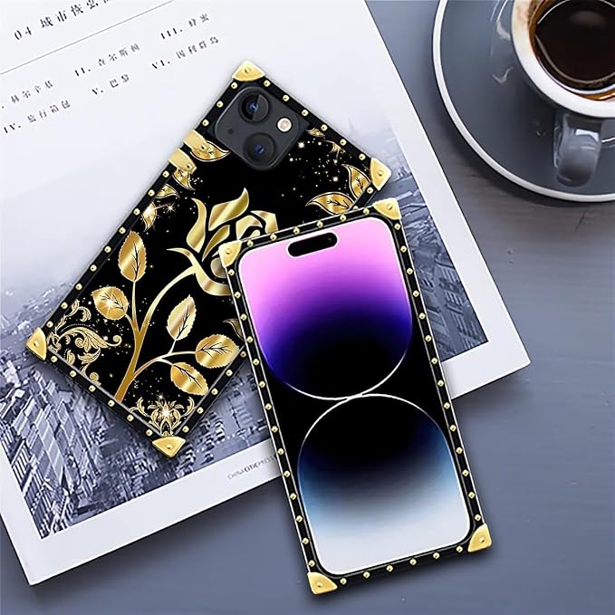 Compatible with iPhone 14 Case, Shine Gold Rose Luxury Golden Decoration - Image 6