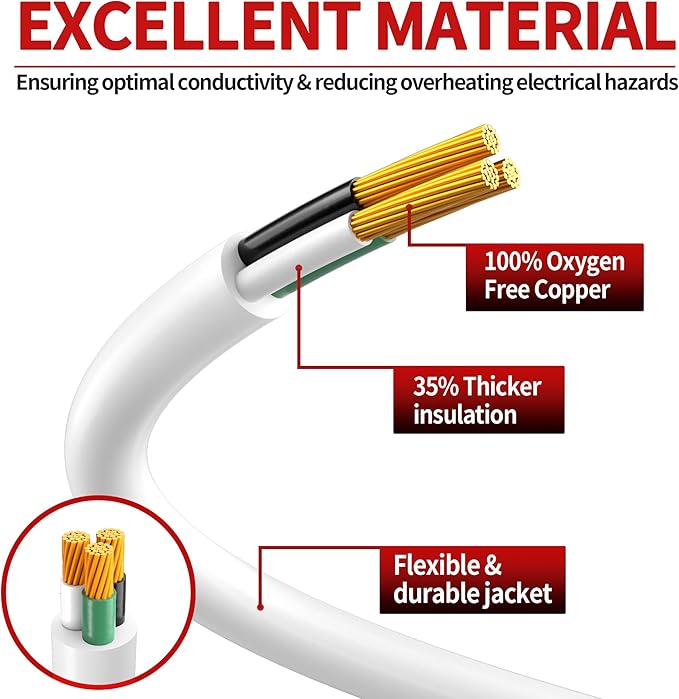 Skrizcable 16/3 25 Ft Indoor White Extension Cord, Flexible & Flame Retardant - Image 2