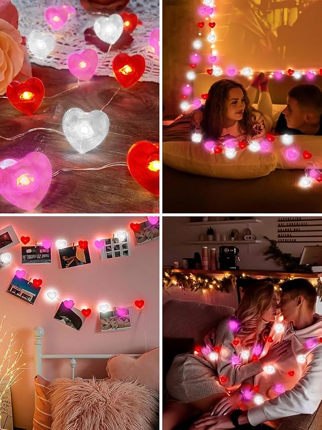 Red Pink White Heart Fairy Lights Battery Operated - Image 6