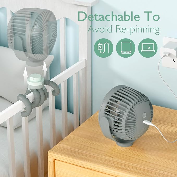 Momcozy 8000mAh Portable Stroller Fan, 27H Ultra-long Battery Life Detachable 4 - Image 5