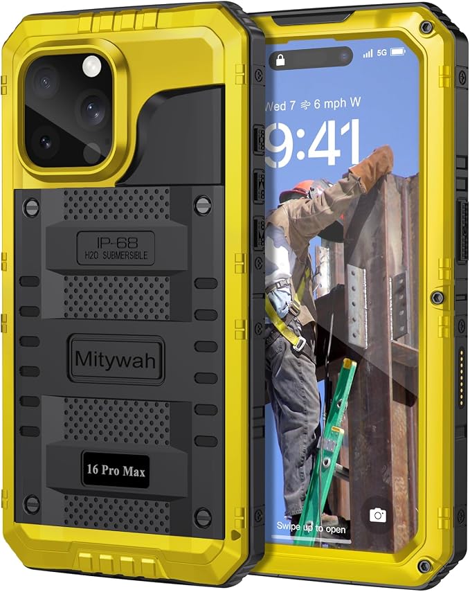 Mitywah Waterproof Case for iPhone 16 Pro Max, Heavy Duty Metal Cover by Mitywah