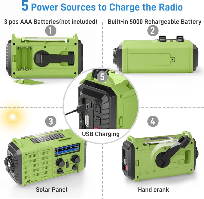 NOAA Weather Radio, Emergency Hand Crank Radio - Image 4