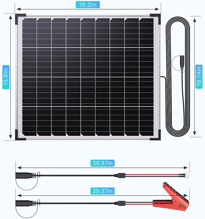 30W 12V Solar Battery Charger & Maintainer, Waterproof Trickle Charging Kit - Image 9