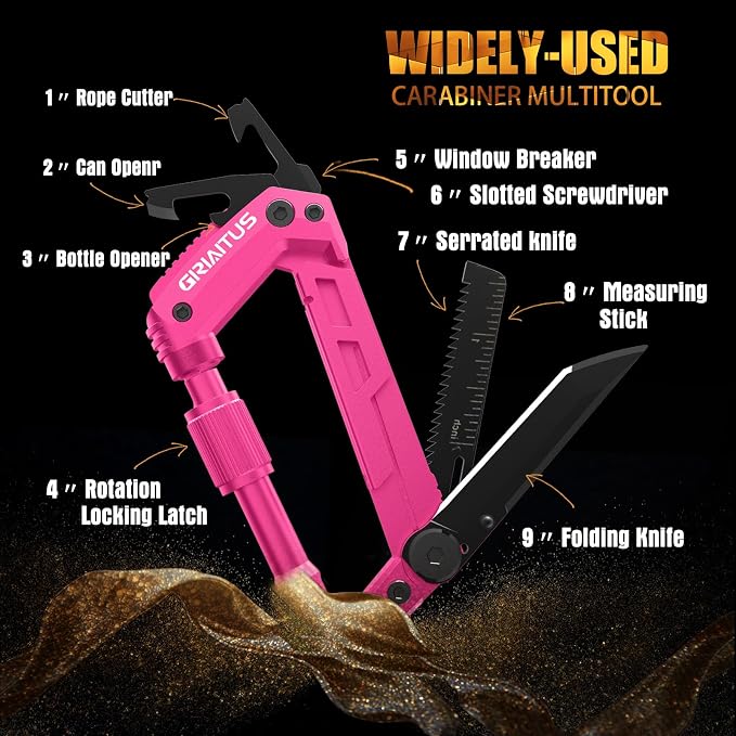 Multitool Carabiner with Pocket Knives, EDC Carabiners, Folding Serrated Knife - Image 3
