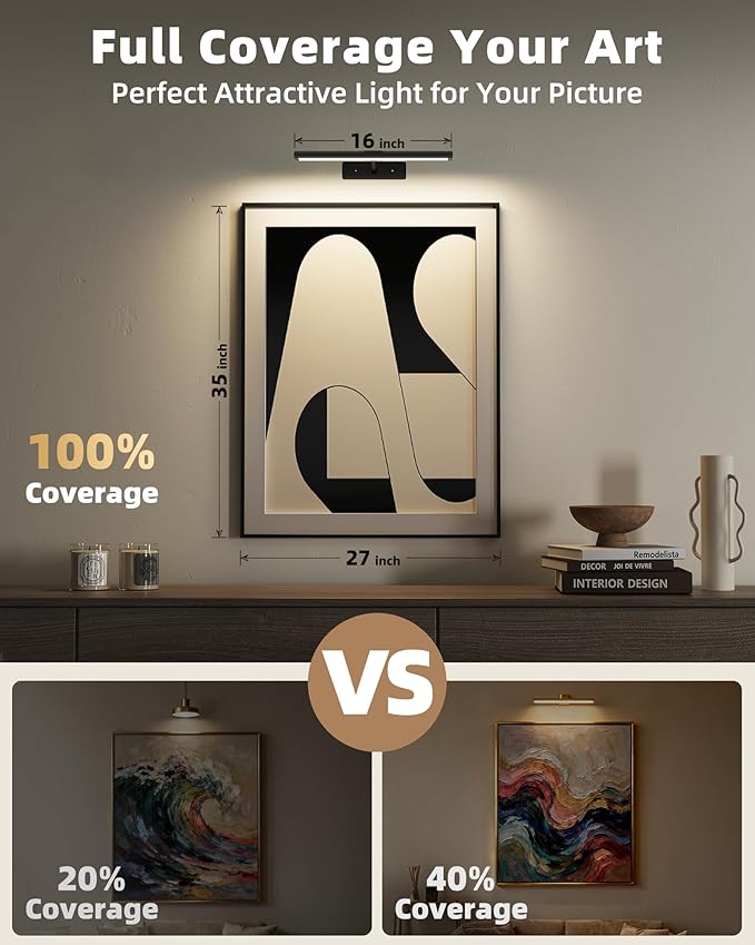 EZVALO Picture Light for Wall, 4800mAh Rechargeable Wireless Remote Battery - Image 2