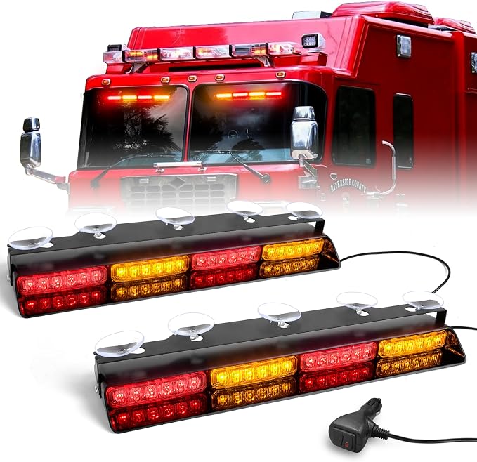 HLauto 6Z4J Emergency Dash Strobe Lights: 2x16.8 inch Red Amber Safety Lights by HLauto