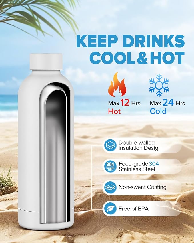 Insulated Water Bottle with Lid, 17 oz Reusable Leak-Proof Metal Stainless - Image 2