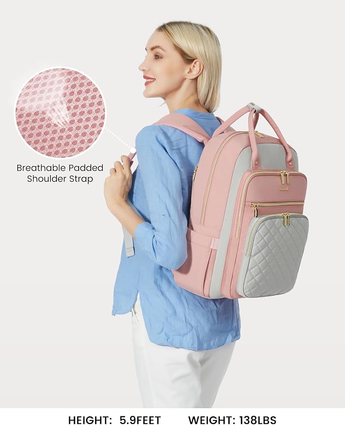 LOVEVOOK Laptop Backpack, D-Pink-Grey, 15.6in Laptop Compartment, 26L Capacity - Image 4
