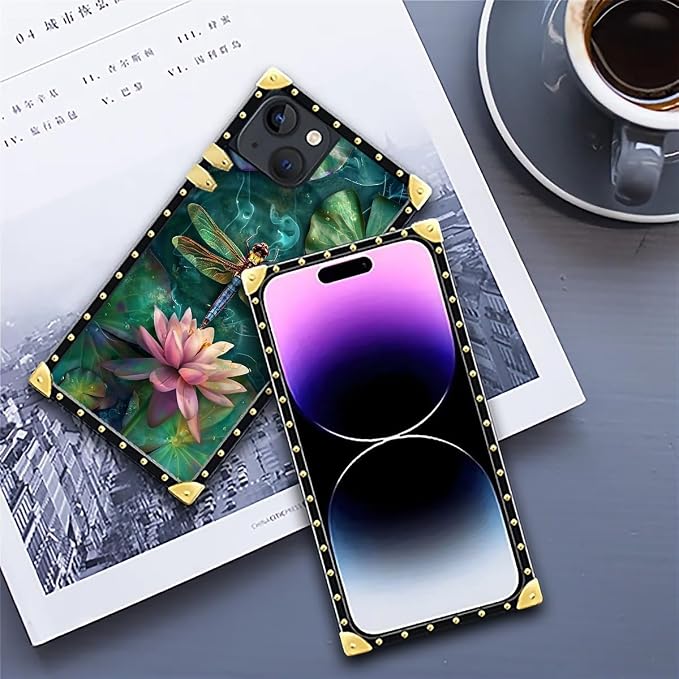 Compatible with iPhone 14 Case, Colourful Dragonfly Pink Lily Pads Luxury - Image 6