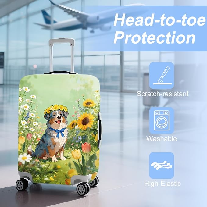 ANNA QUEEN Spring Cute Dog Travel Luggage Cover-Flower Stretchable Airplane - Image 3