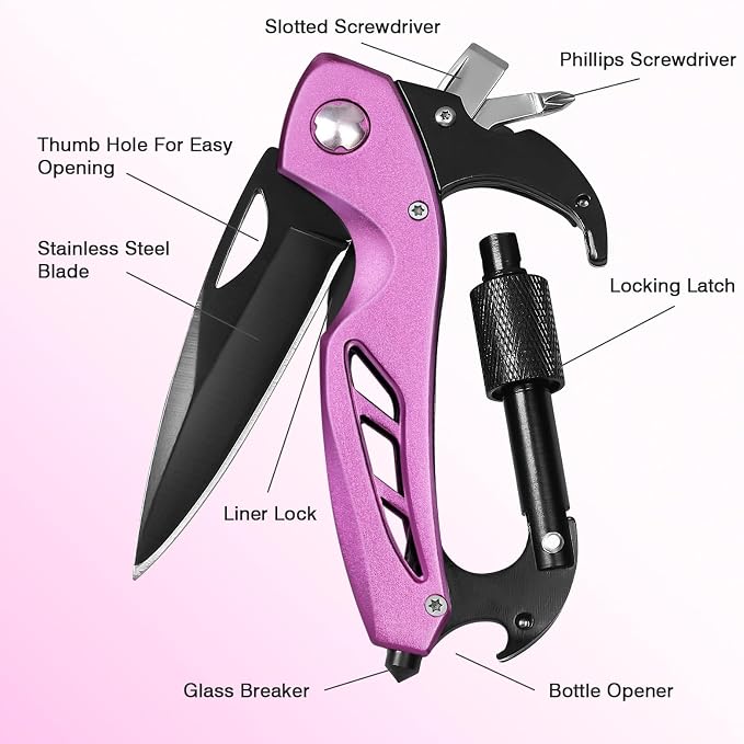 FUNBRO Pink Multitool Carabiner, Stocking Stuffers Gifts - Image 4