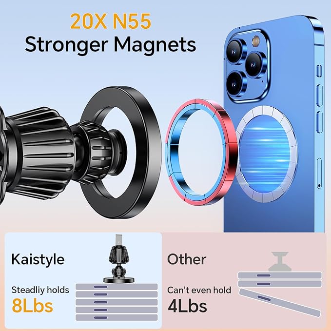Kaistyle for Magsafe Car Mount【20 Strong Magnets】Magnetic Phone Holder for Car - Image 4