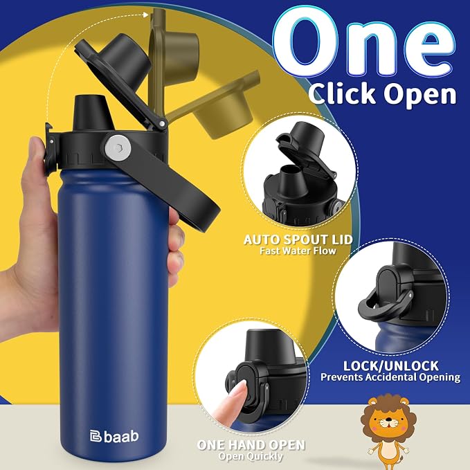 baab 18oz Kids Water Bottle, Insulated Kids Water Bottle - Image 4