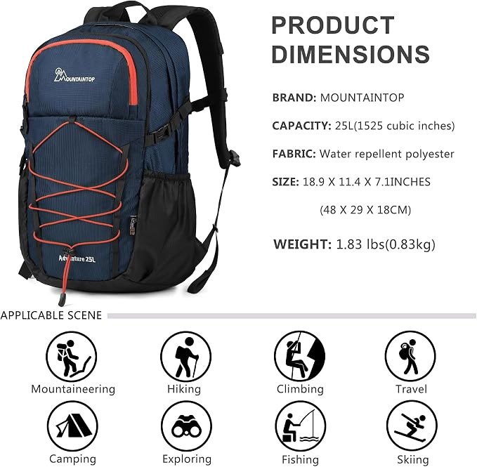 MOUNTAINTOP Hiking Backpack, 25/30L Camping Backpack, Men Women Hiking Daypack - Image 2