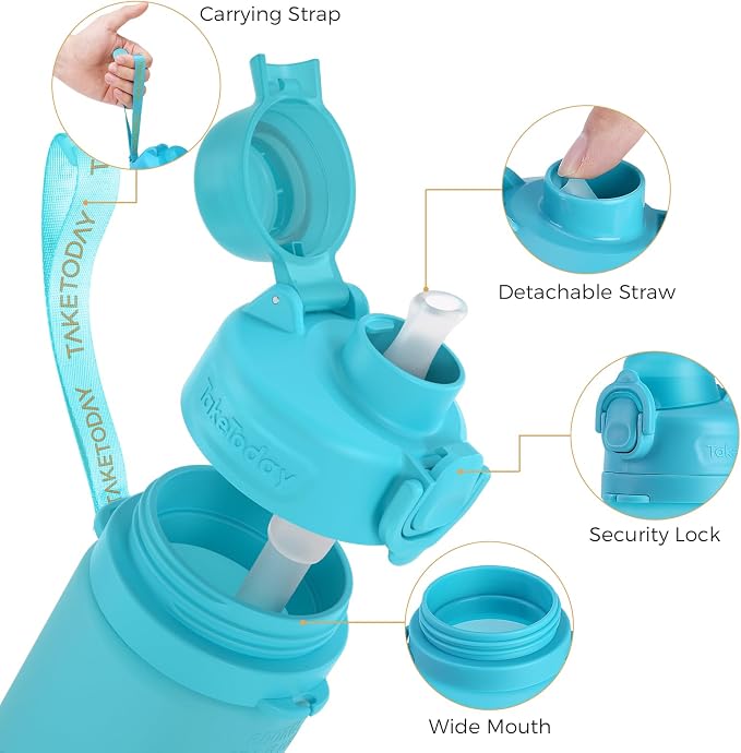 TakeToday Collapsible Water Bottles 21oz, Foldable Platinum Silicone Travel - Image 6