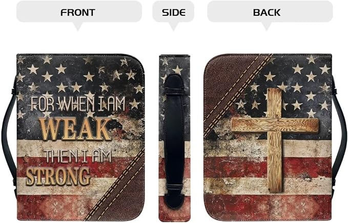 XL Bible Cover Case for Women Men Amercan Flag and Cross PU Leather Bible Case - Image 2