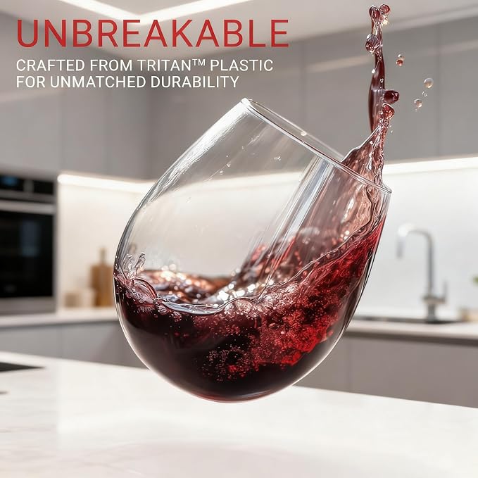 6 Pack Unbreakable Tritan Plastic Wine Glasses, 16 oz Reusable Stemless Wine - Image 5