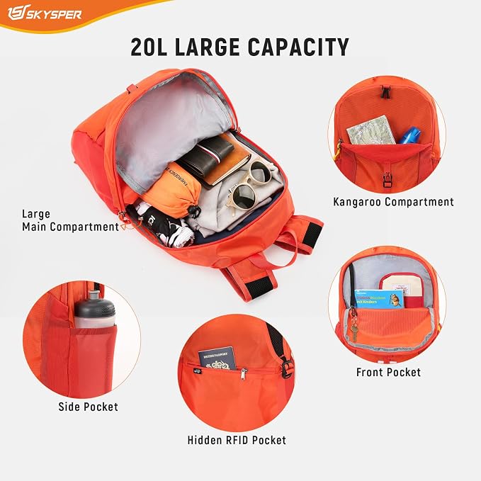 SKYSPER Small Hiking Backpack for Men Women 20L RFID Packable Daypack - Image 3
