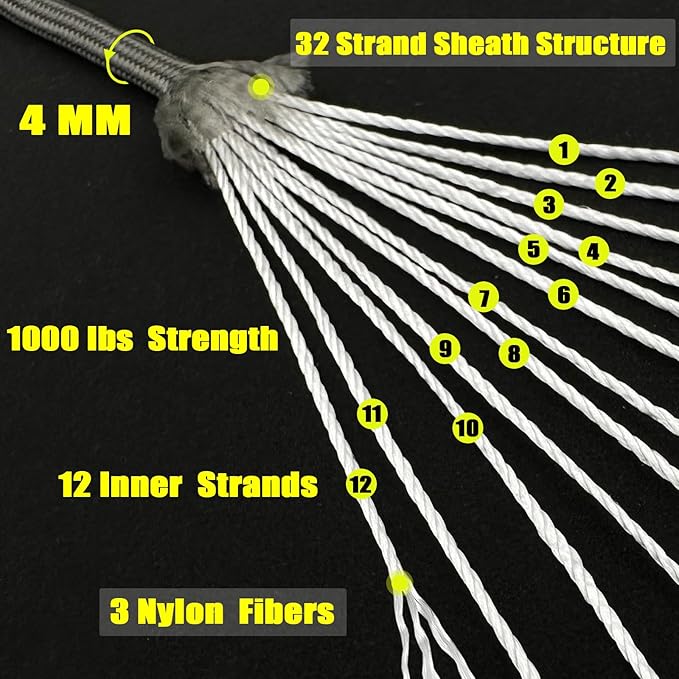 VVAAGG 1000 Paracord Rope 100FT Utility Parachute Cord 4mm 12 Strand Nylon - Image 2