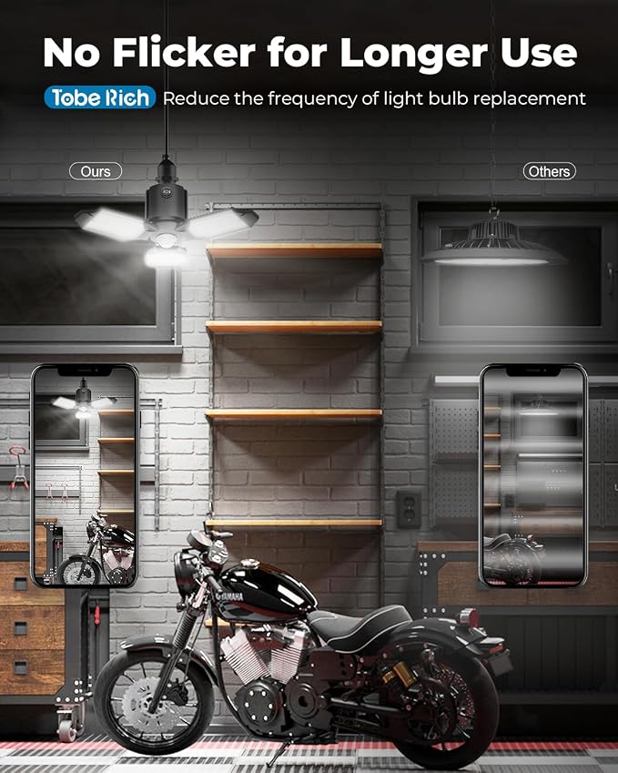 toberich Motion Sensor Garage Lights 2 Pack, 8000LM Motion Sensor Shop Light w/ - Image 5