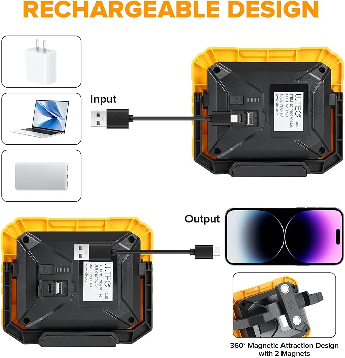 LUTEC 3500LM LED Work Light, Rechargeable Magnetic Work Lights - Image 6