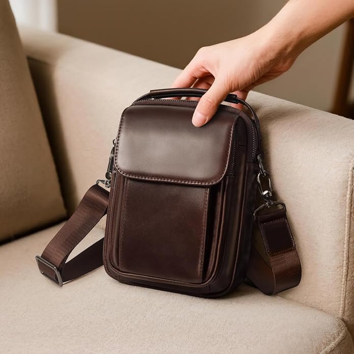 Augus Leather Small Messenger Bag - Image 3