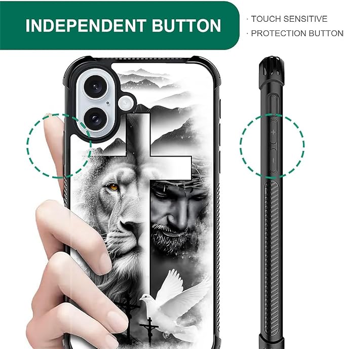 for iPhone 16 Plus Case, Lion Cross Jesus Christ Dove Pattern Graphic Design - Image 7