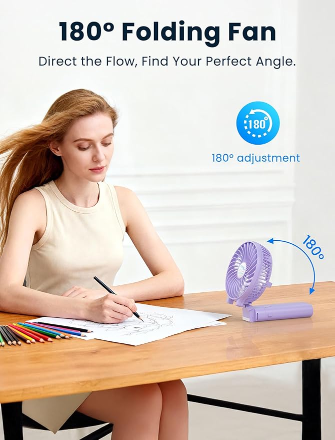 HandFan 5200mAh Handheld Fan Rechargeable, 20H Runtime Hand Fan, 3 Speeds - Image 6