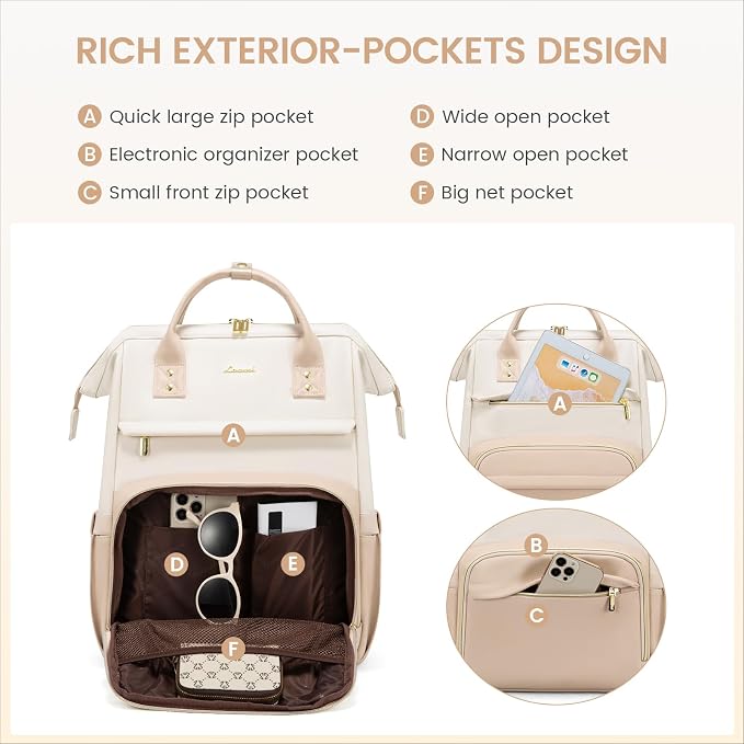 LOVEVOOK Leather Backpack for Women, 17 inch Laptop Backpack, Professional Work - Image 4