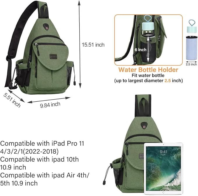 MOSISO Sling Backpack, Canvas Crossbody Hiking Daypack Bag - Image 2