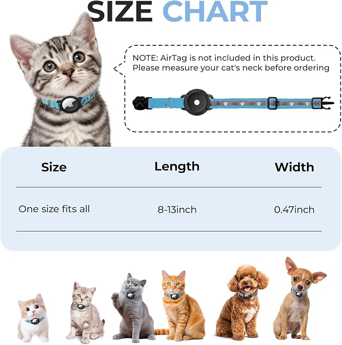 Breakaway AirTag Cat Collar, Reflective Cat Tracker Collar - Image 6