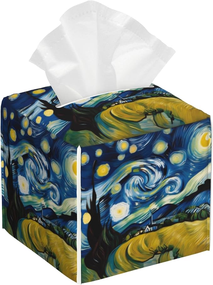 Tissue Box Cover Square, Starry Night Sky Tissue Box Holder Waterproof Leather by Unknown