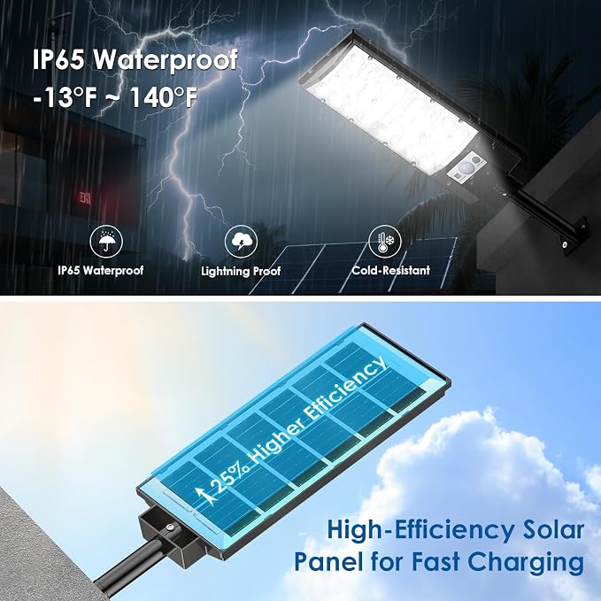 2-Pack Solar Street Lights Outdoor, 20000LM Waterproof LED Solar Flood Lights - Image 6
