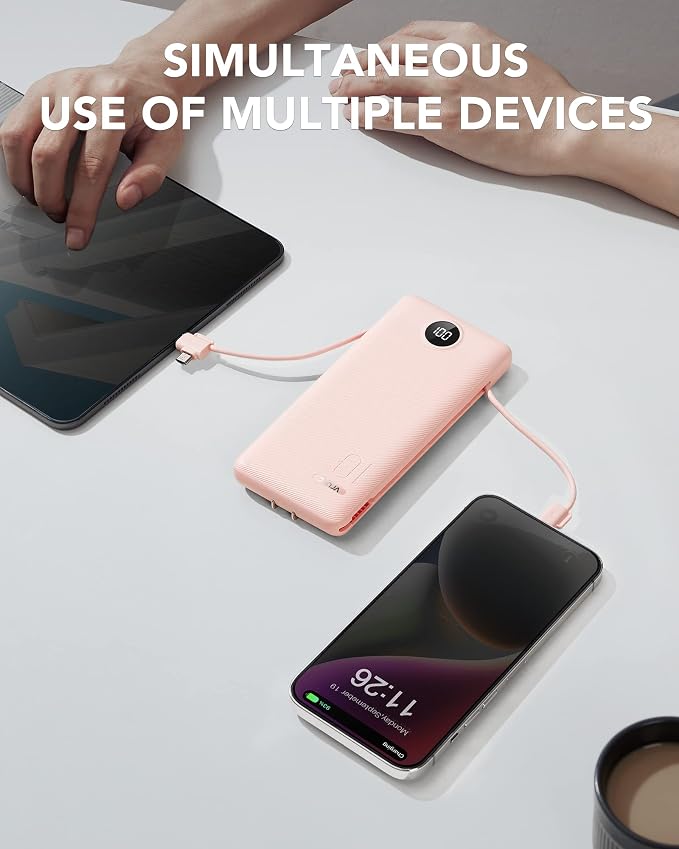 VRURC Portable Charger Built-in Cables and AC Wall Plug, USB C Power Bank - Image 6