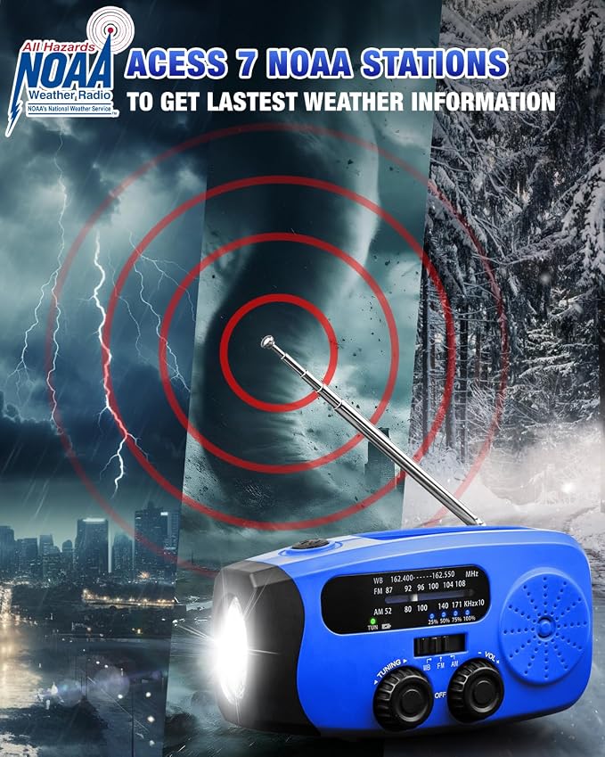 Emergency Hand Crank Radio Emgykit - 2000mAh/7400mWh AM/FM/NOAA Solar Hand - Image 4