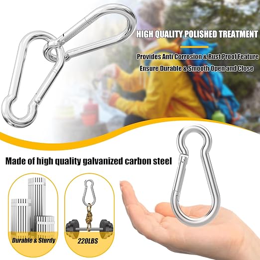 200PCS Spring Snap Hook Carabiner, 3/16" Galvanized Steel Snap Clip Hook - Image 4