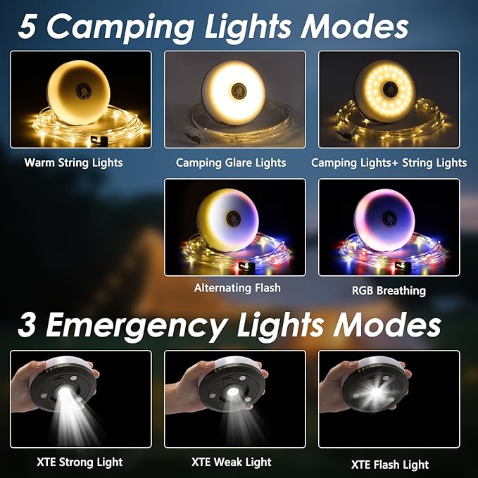 2Pack Camping String Lights, 4-in-1 Quick Storage Camp Light, 8Mode 32.8FT - Image 3