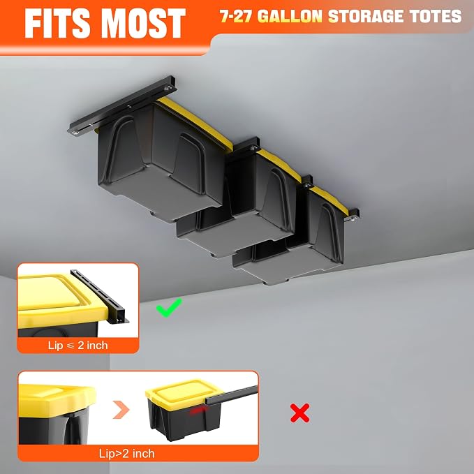 TORACK Garage Ceiling Bin Storage Rack, Overhead Tote Storage Rail System Heavy - Image 4