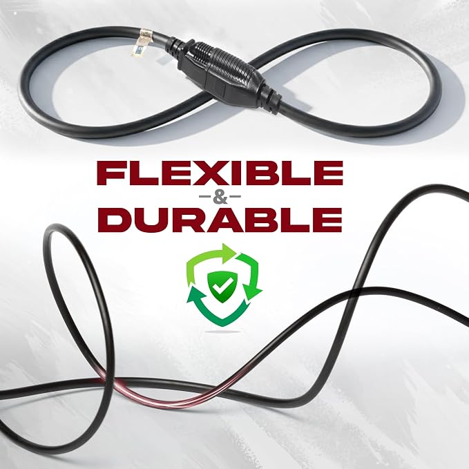 10ft Black Extension Cord, 16/3 SJTW Heavy-Duty, Weather-Resistant Power Strip - Image 3