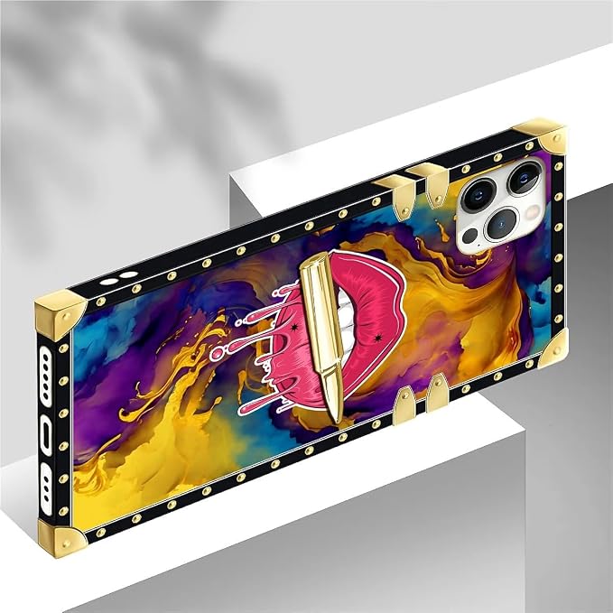 Compatible with iPhone 12 12 Pro Case, Cool Corlorful Lip Marble Luxury Golden - Image 4