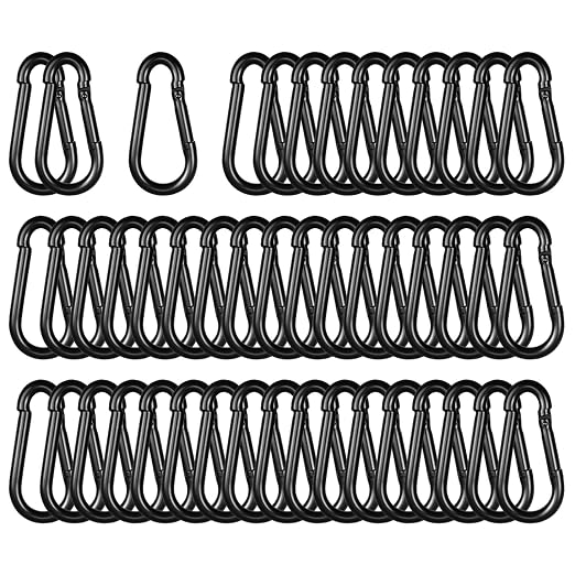 Black Carabiner, Heavy Duty Galvanized Steel Spring Snap Hook Carabiner Clips by High-PQ