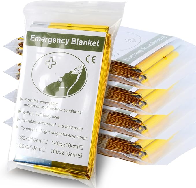Emergency Mylar Blanket 5-Pack, Thermal Survival Blankets, Reflective Foil by Yehenarn