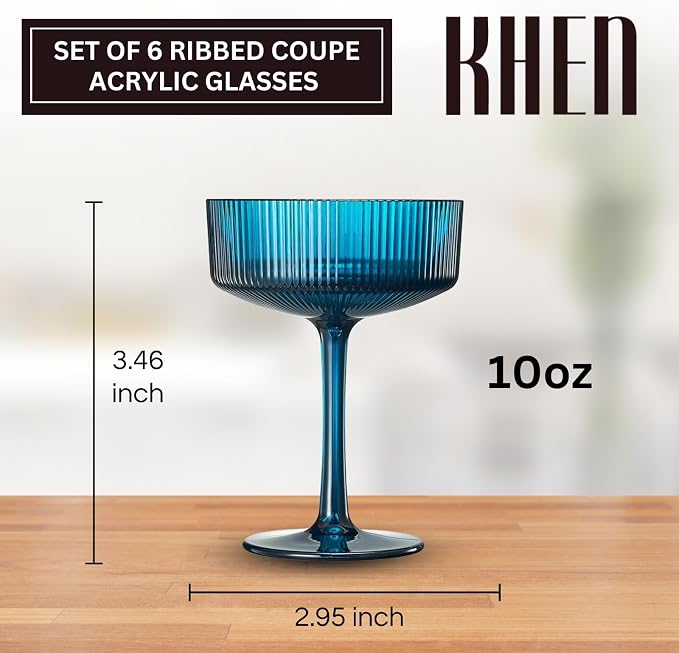 Khen Plastic Acrylic Ribbed Vintage Art Deco Martini, Champagne & Cocktail - Image 2