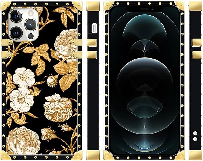Compatible with iPhone 12 12 Pro Case, Blooming Rose Golden Flower Luxury - Image 2