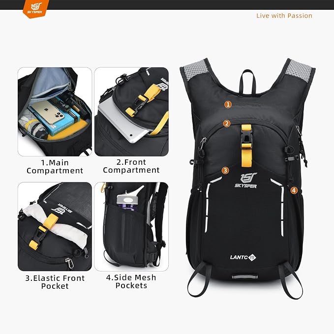 SKYSPER Small Hiking Backpack - 15L Travel Daypack Lightweight Bag Water - Image 3