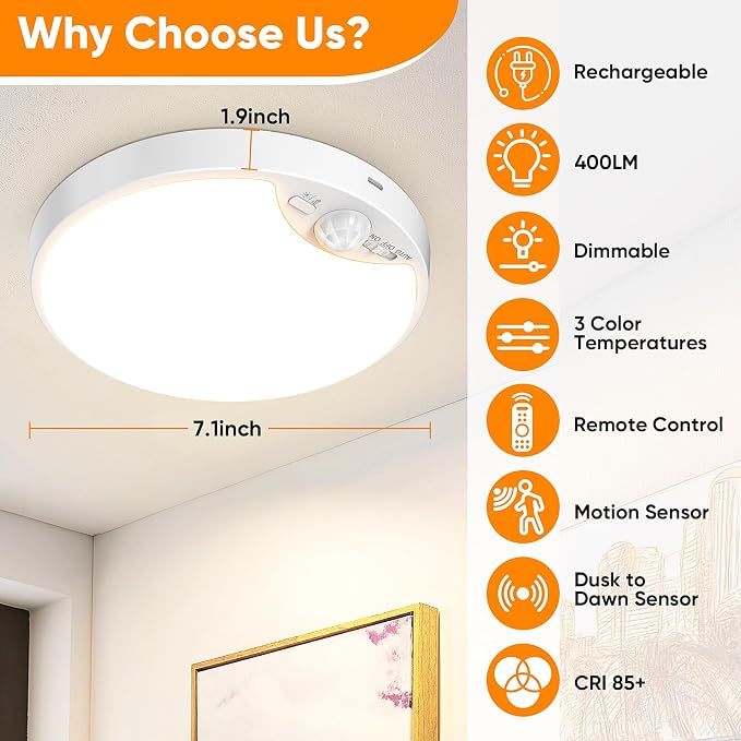 10000mAh Rechargeable Motion Sensor Ceiling Light - Image 3